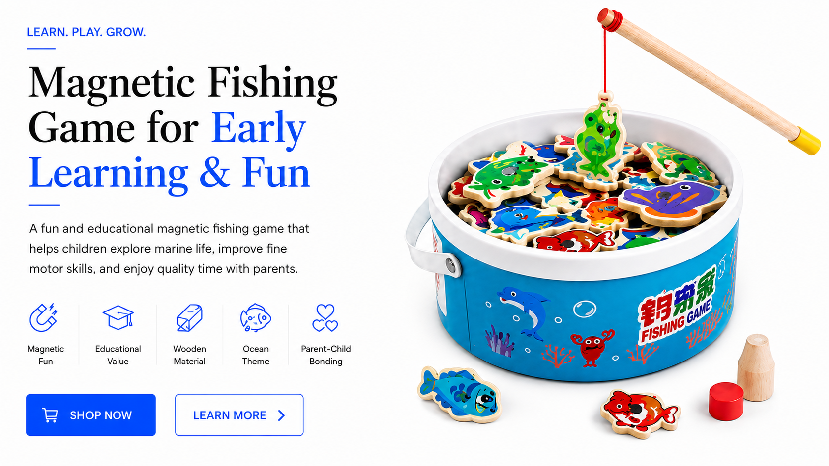 PerspectaaWooden Magnetic Fishing Game for Kids - Landing Image 1