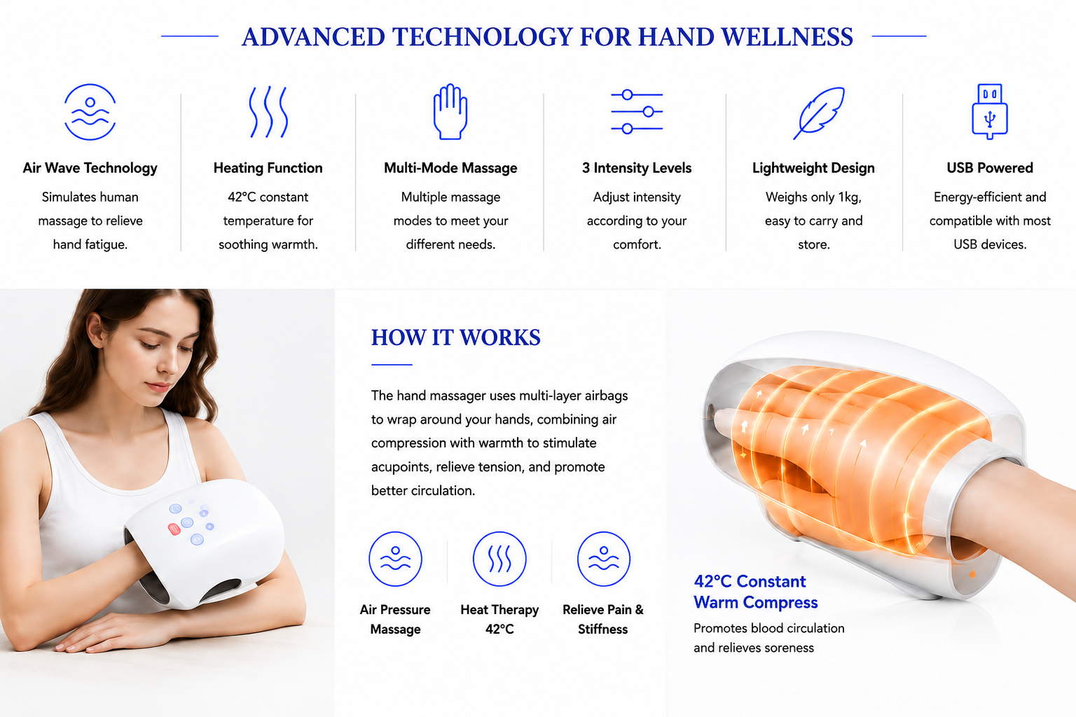 PerspectaaHand Massager with Heating and Air Wave Technology - Landing Image 1