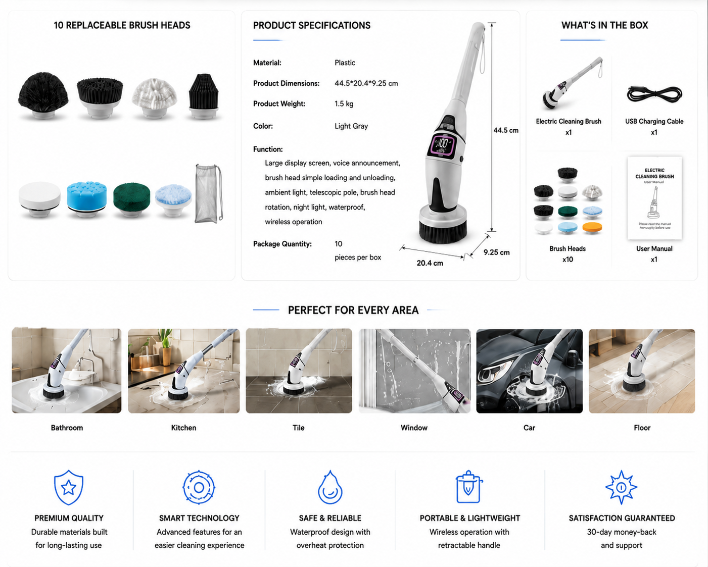 PerspectaaMultifunctional Wireless Electric Cleaning Brush with Voice Prompt - Landing Image 1