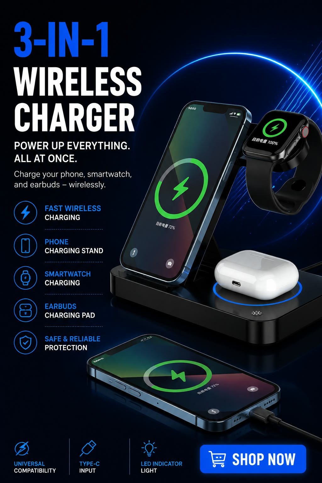 Perspectaa Universal 4-in-1 Wireless Fast Charger - Landing Image 1