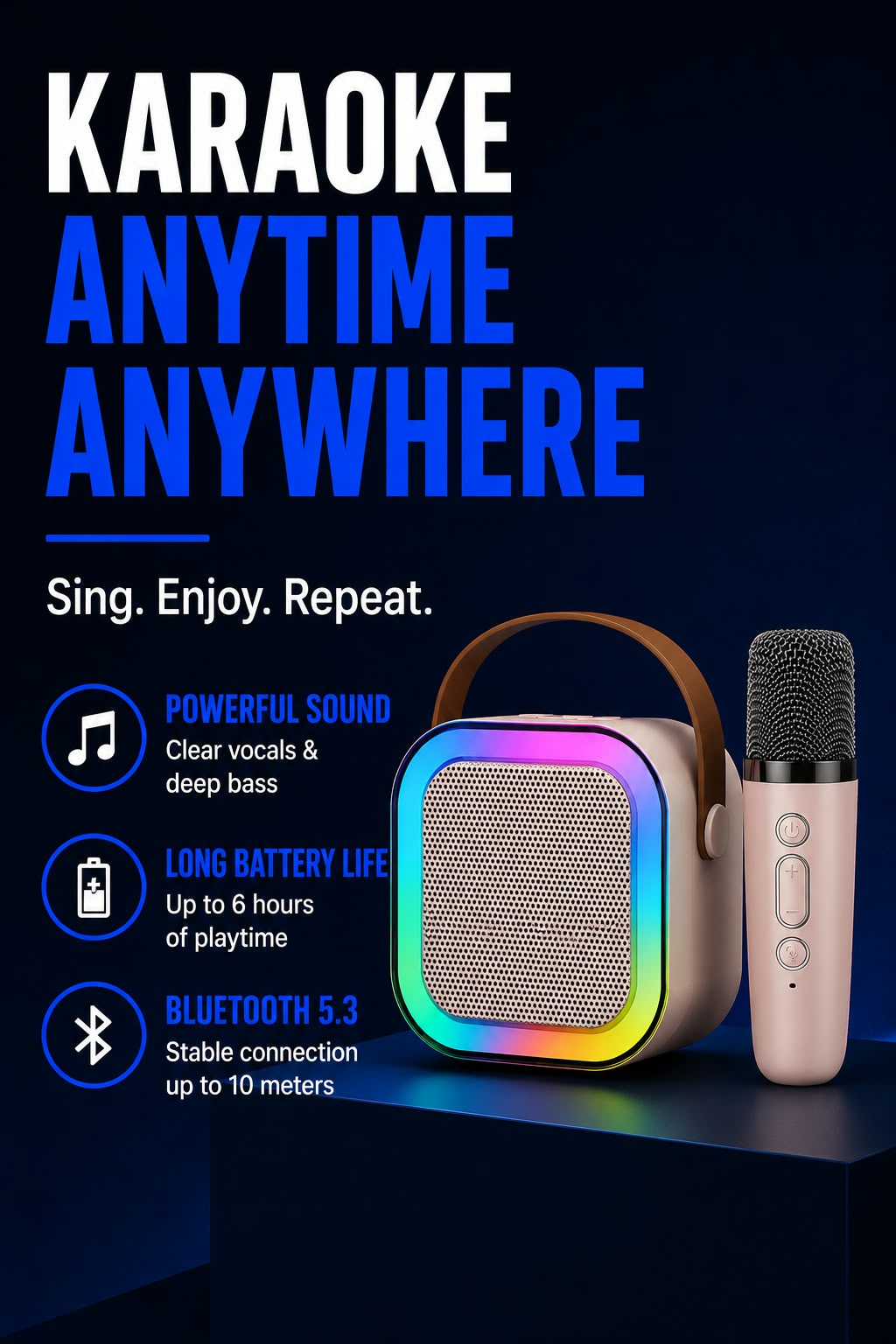 Perspectaa Portable Bluetooth Karaoke Speaker with Microphone - Landing Image 2