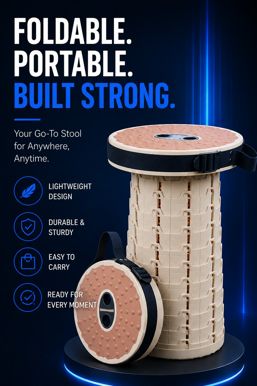 Perspectaa Portable Adjustable Telescopic Folding Stool - Landing Image 2