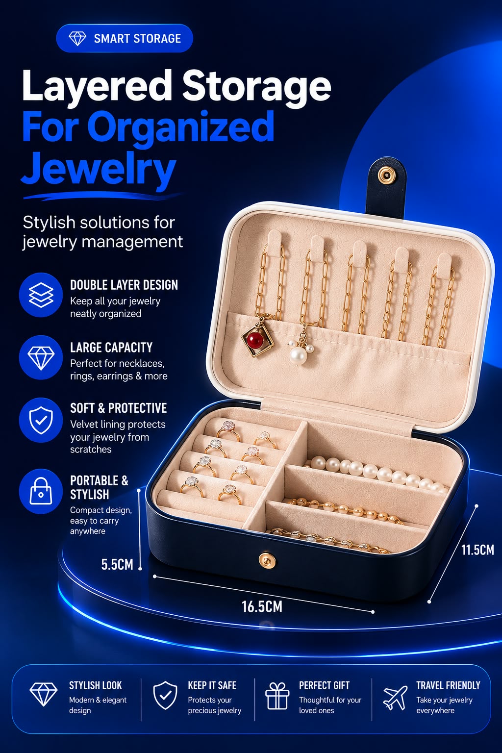 Perspectaa Portable Dual Layer Jewelry Storage Box - Landing Image 1