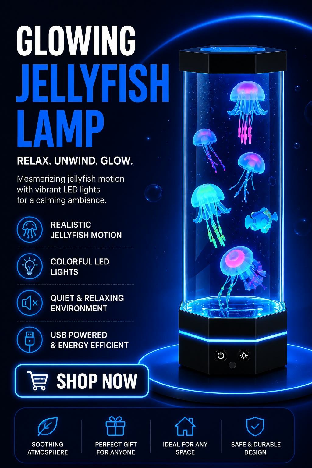 Perspectaa Remote Control Color Changing Jellyfish USB Night Light - Landing Image 1