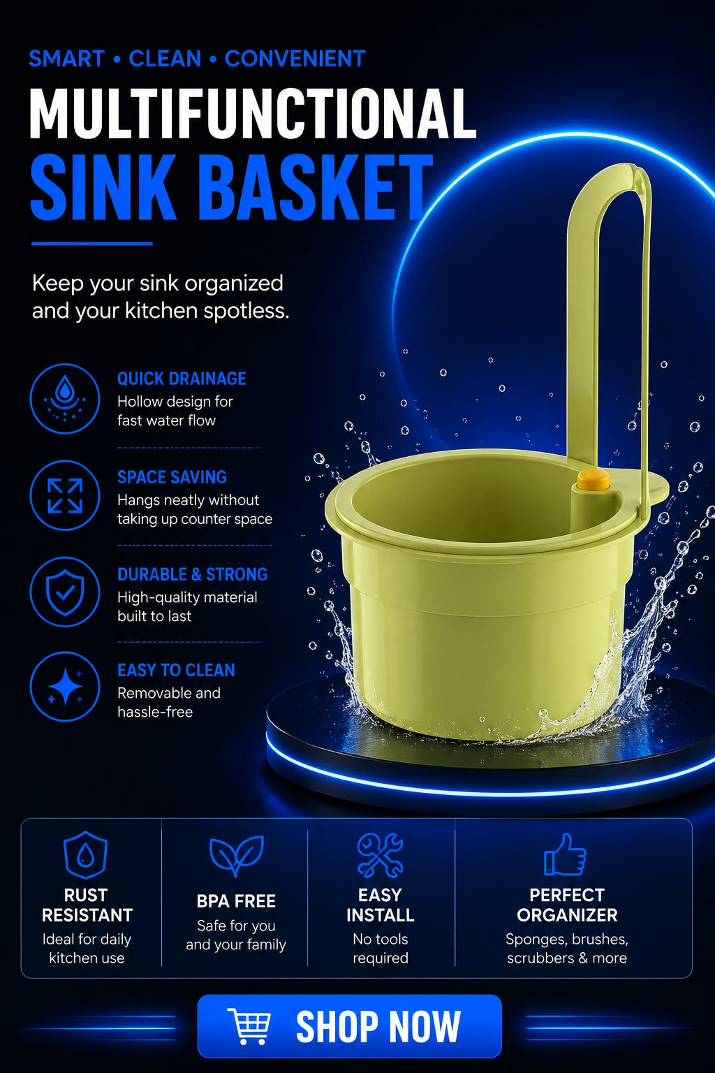 Perspectaa Hanging Sink Drain Basket for Kitchen Use - Landing Image 1