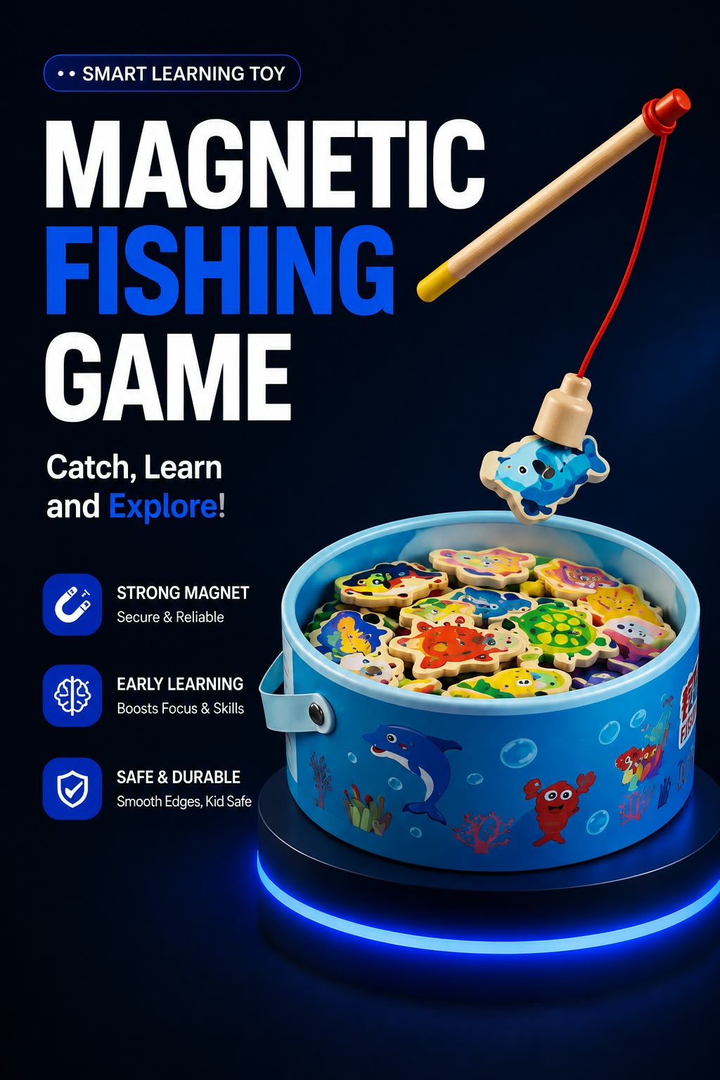 Perspectaa Wooden Magnetic Fishing Game for Kids - Landing Image 1