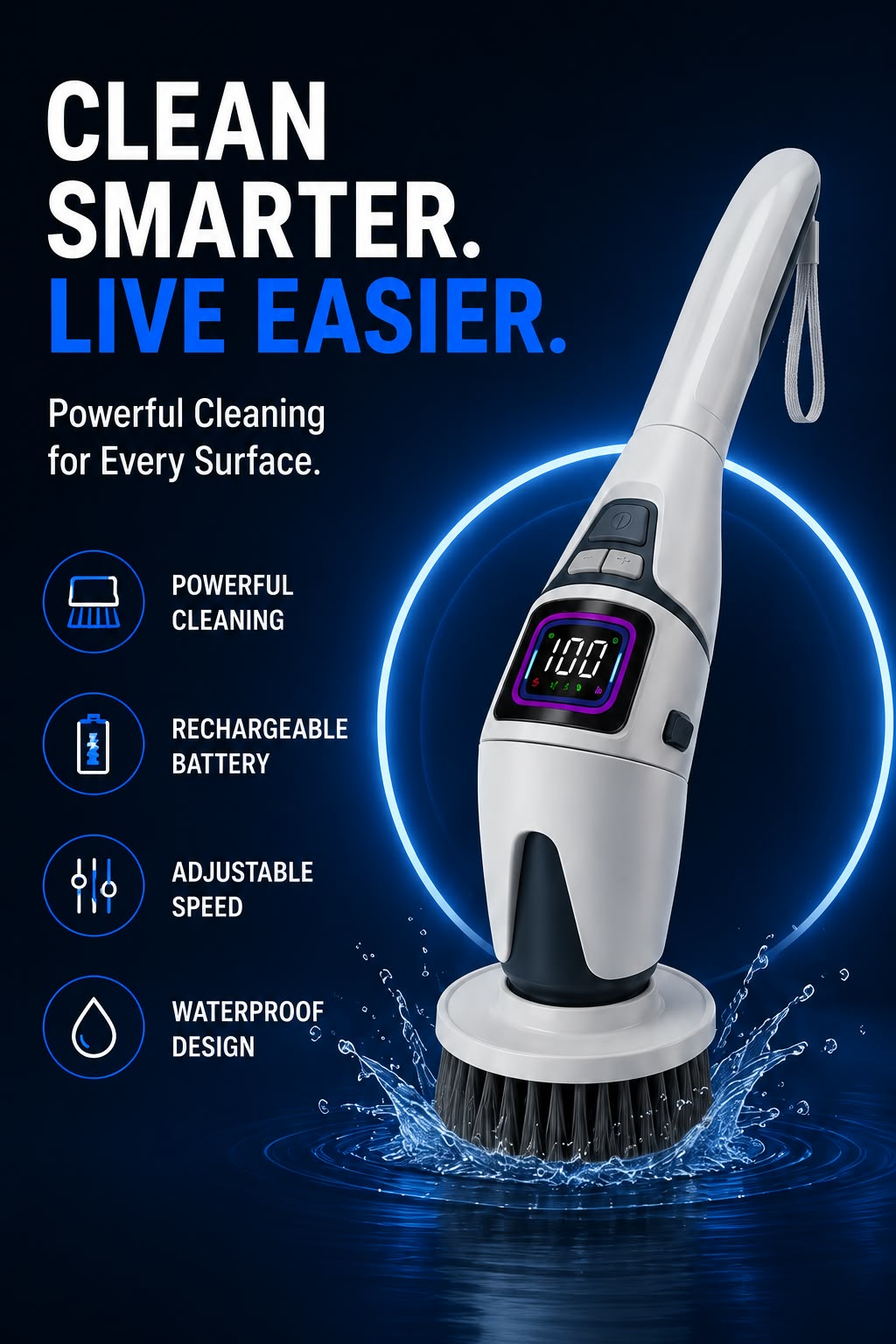 Perspectaa Multifunctional Wireless Electric Cleaning Brush with Voice Prompt - Landing Image 1