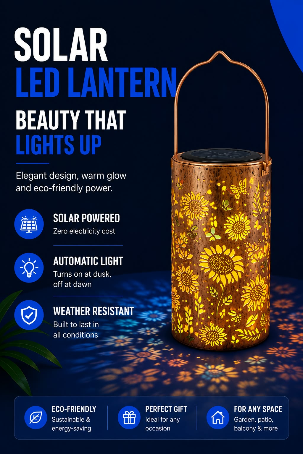 Perspectaa Solar Powered Outdoor Garden Hanging Light - Landing Image 1
