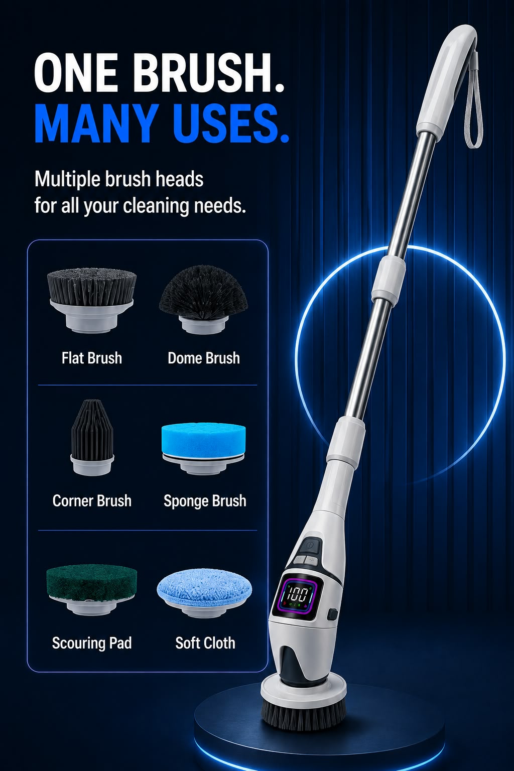 Perspectaa Multifunctional Wireless Electric Cleaning Brush with Voice Prompt - Landing Image 2