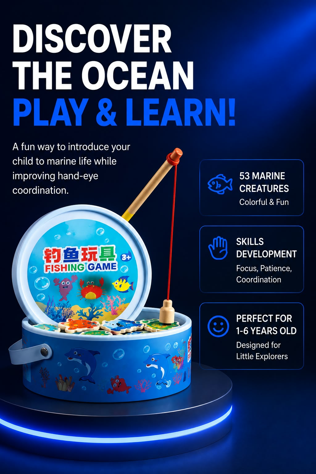Perspectaa Wooden Magnetic Fishing Game for Kids - Landing Image 2