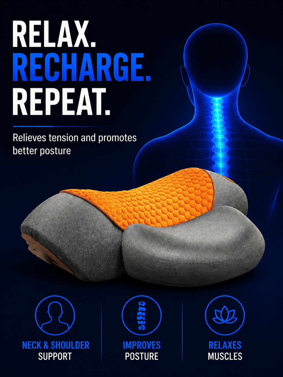 Perspectaa Adjustable Heating Massage Neck Pillow with Memory Foam - Landing Image 2