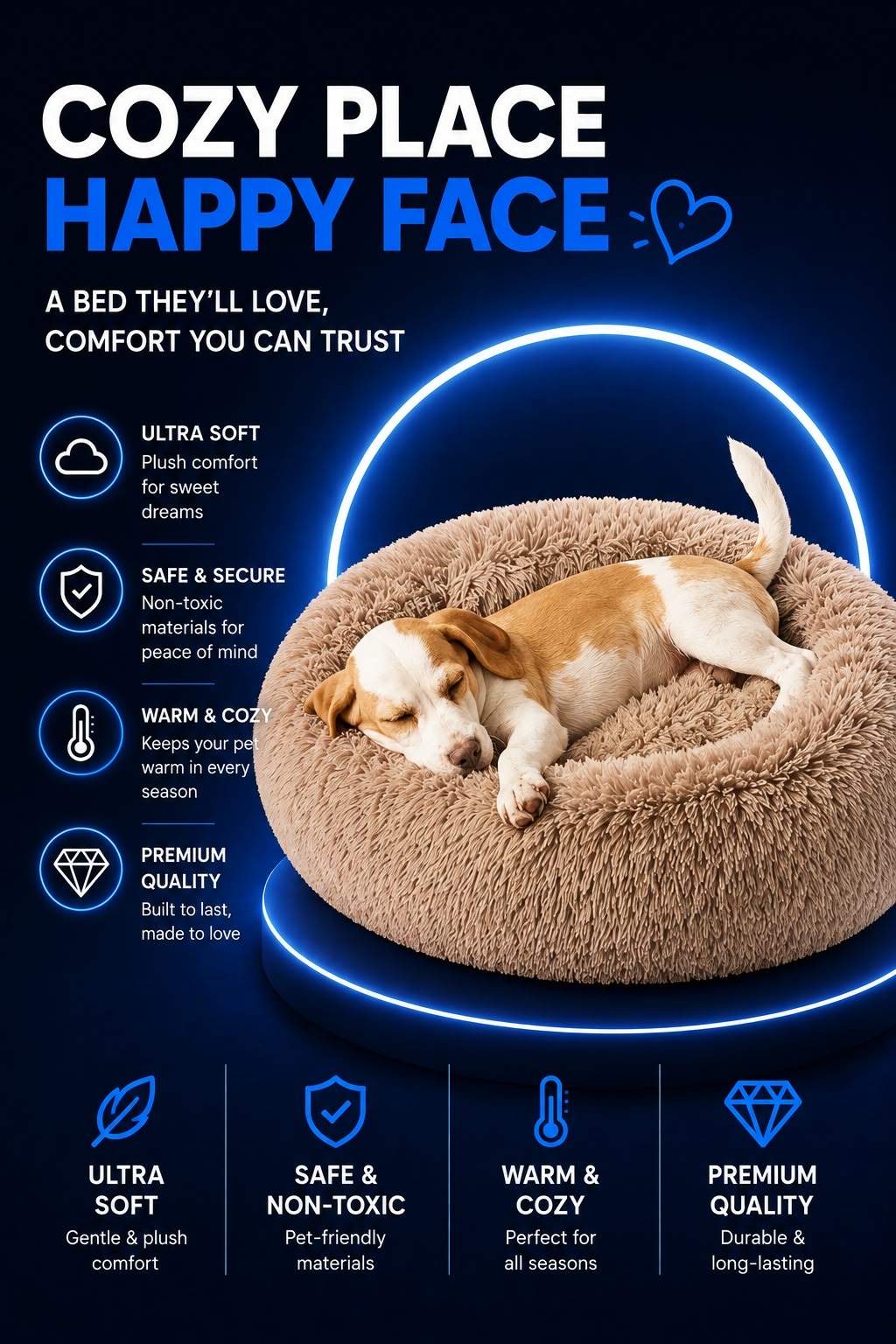 Perspectaa Round Fluffy Plush Pet Bed - Landing Image 3