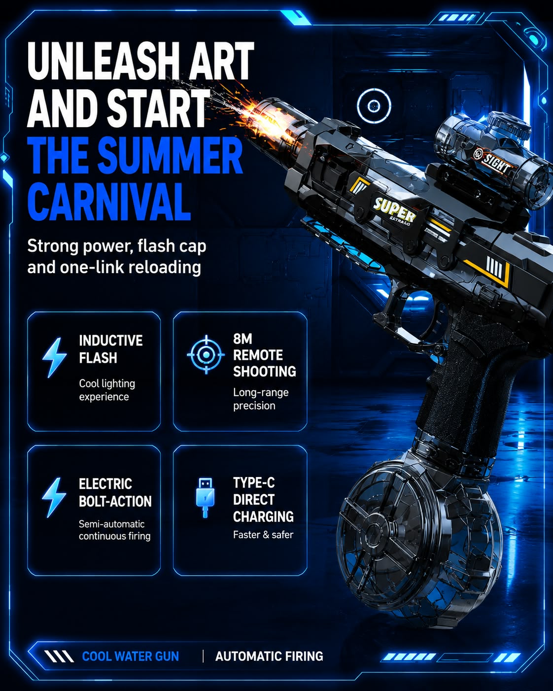 Perspectaa Electric Water Gun with Light Effect - Landing Image 2