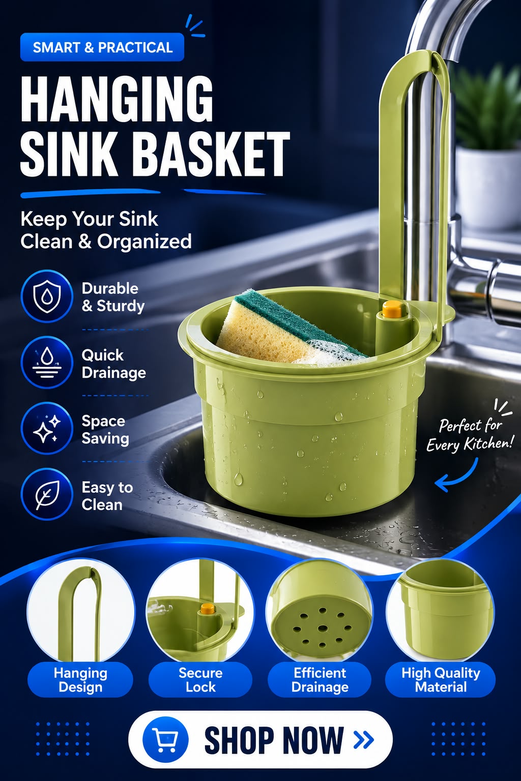 Perspectaa Hanging Sink Drain Basket for Kitchen Use - Landing Image 2
