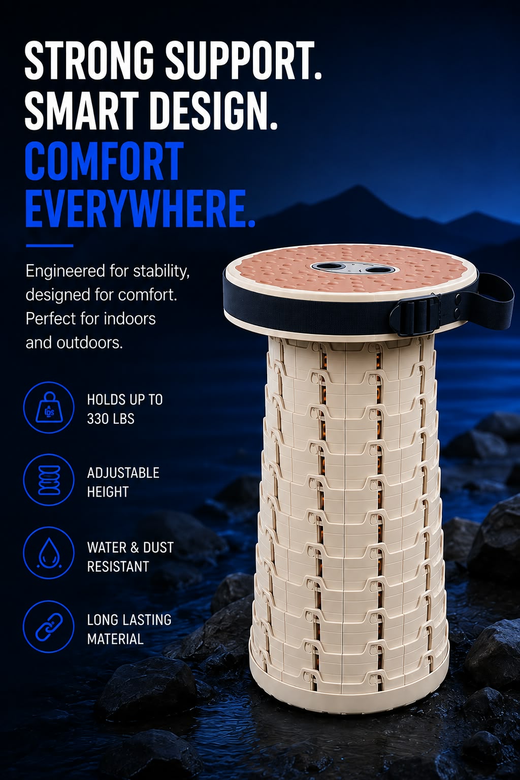 Perspectaa Portable Adjustable Telescopic Folding Stool - Landing Image 3