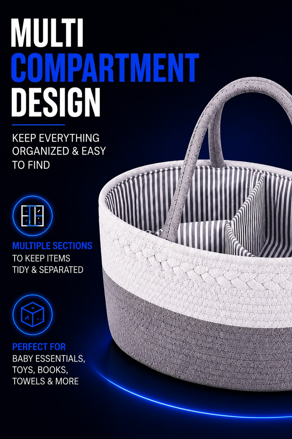 Perspectaa Handwoven Storage Basket with Removable Compartments - Landing Image 2