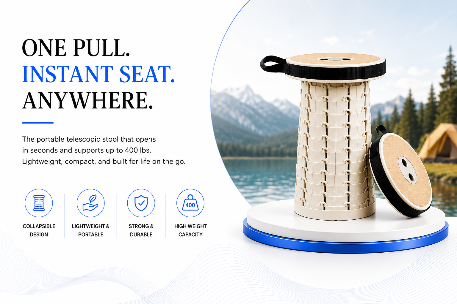 Perspectaa Portable Adjustable Telescopic Folding Stool - Landing Image 1