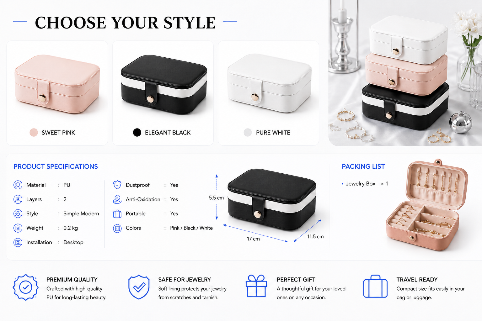 Perspectaa Portable Dual Layer Jewelry Storage Box - Landing Image 1