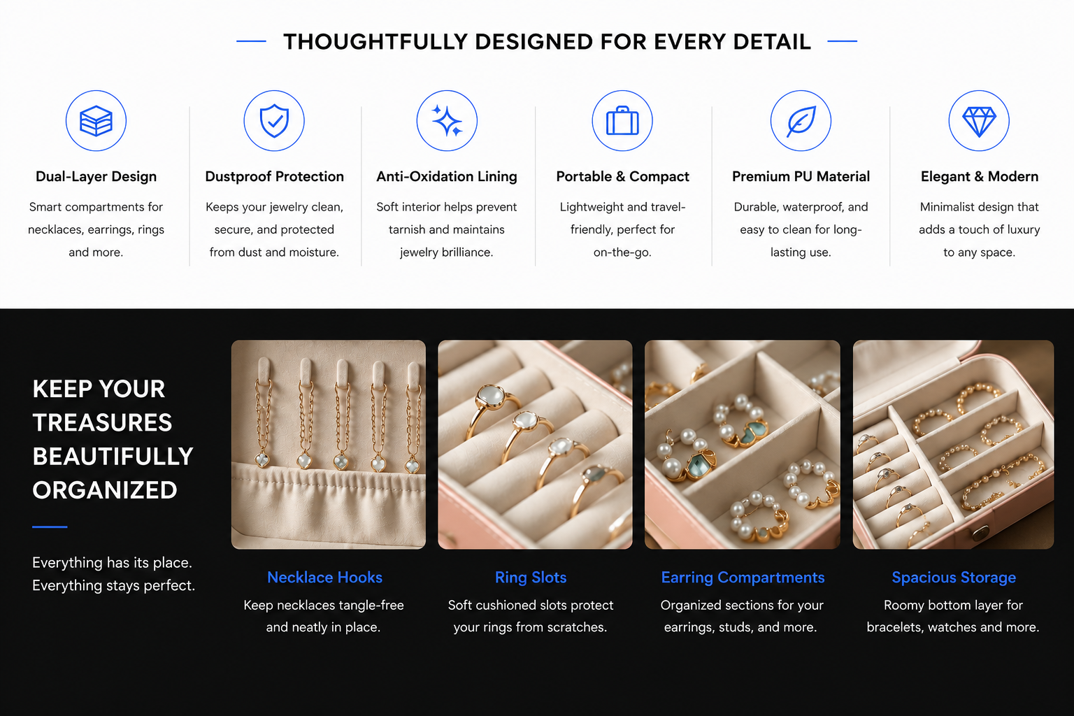 Perspectaa Portable Dual Layer Jewelry Storage Box - Landing Image 2