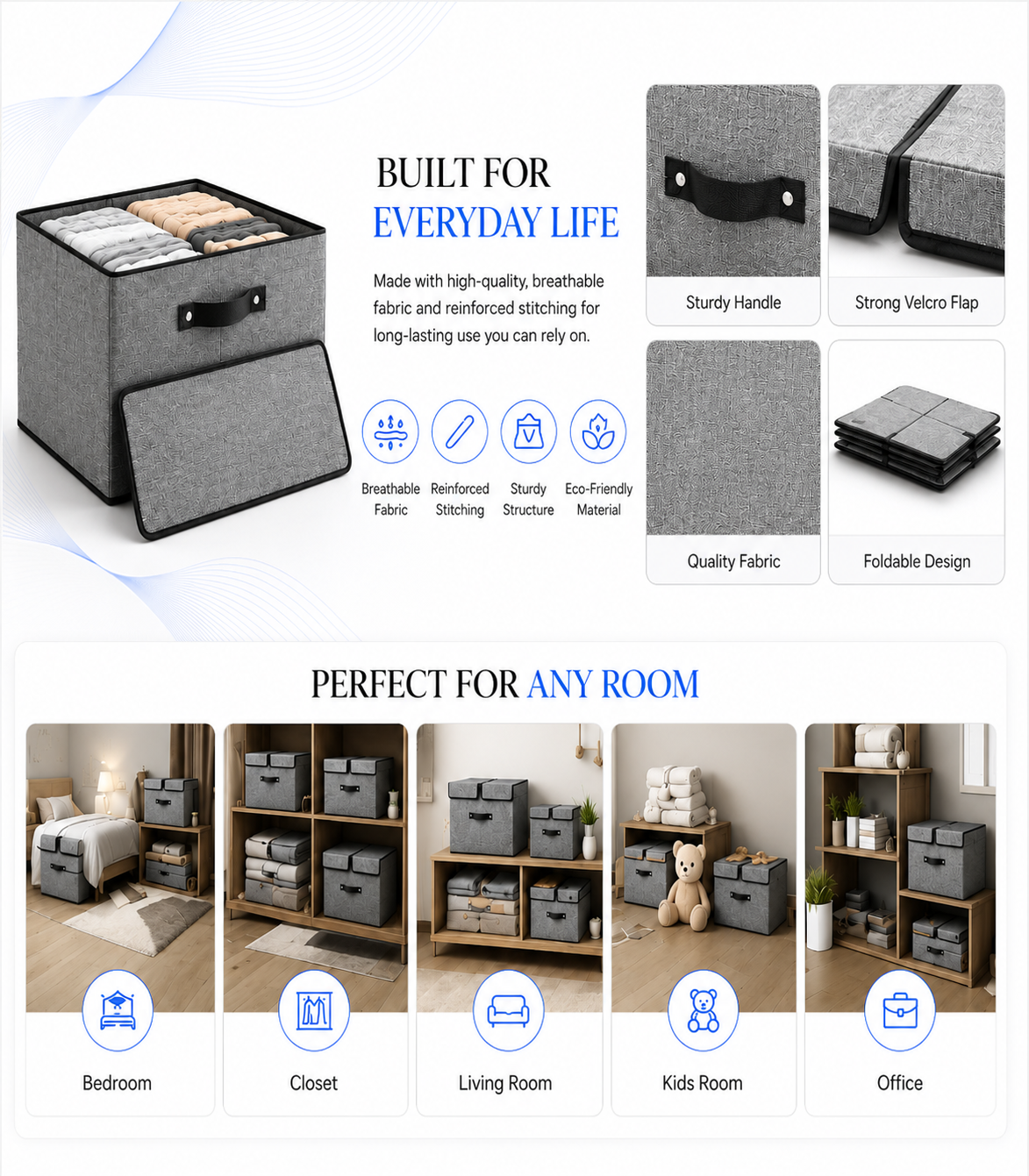 Perspectaa Foldable Fabric Storage Box with Dividers - Landing Image 2