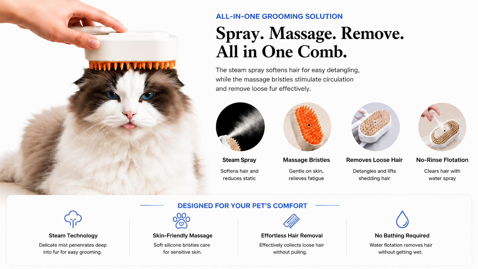 Perspectaa Pet Spray Massage Comb Cat Steam Comb Hair Comb - Landing Image 2