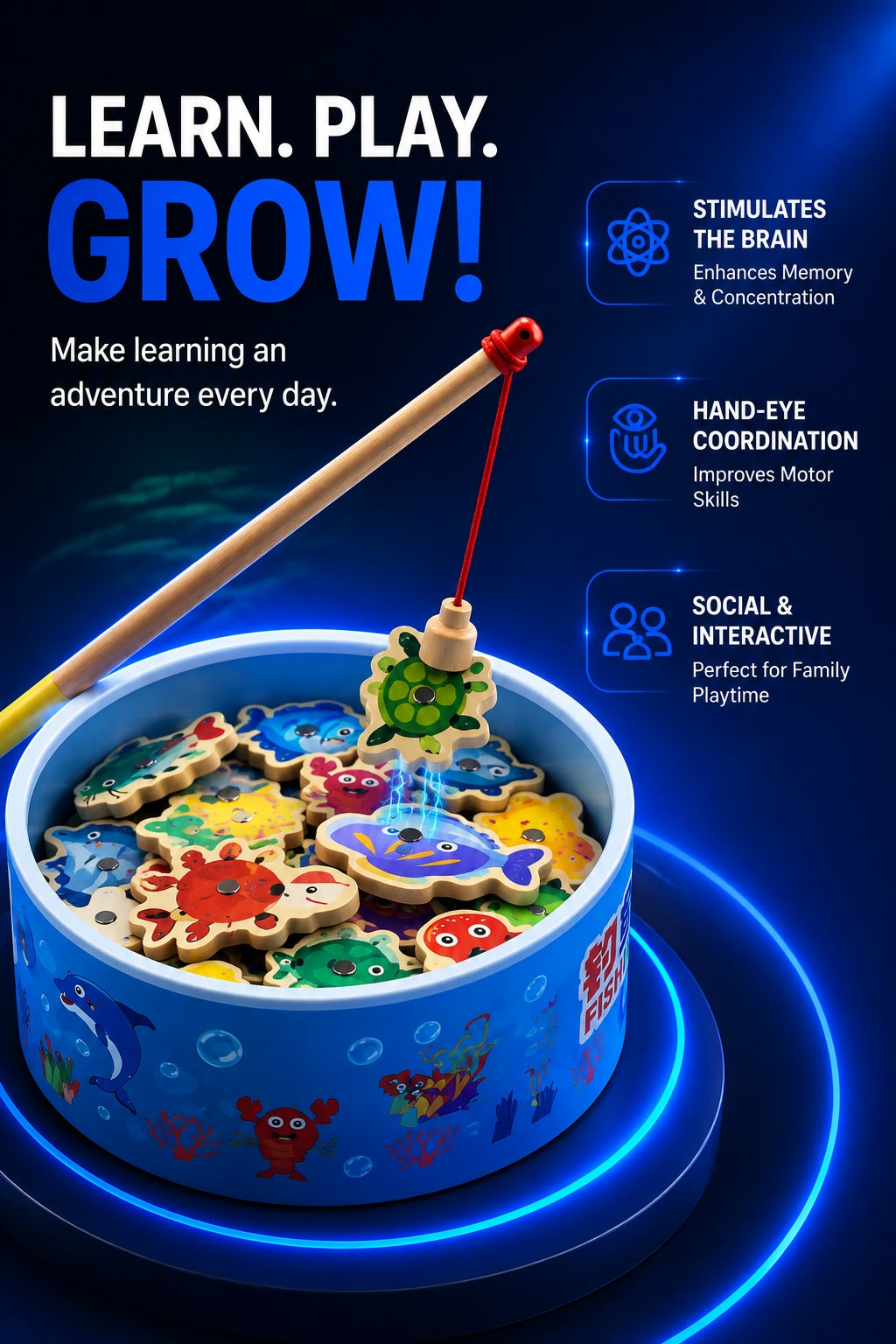 Perspectaa Wooden Magnetic Fishing Game for Kids - Landing Image 4