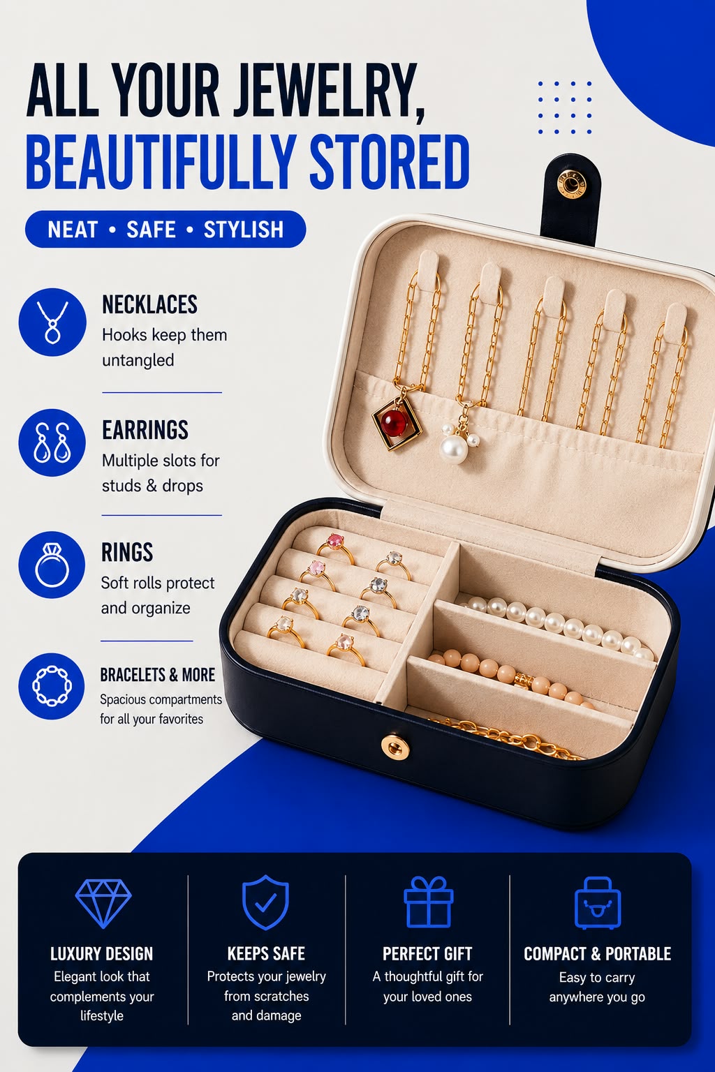 Perspectaa Portable Dual Layer Jewelry Storage Box - Landing Image 2