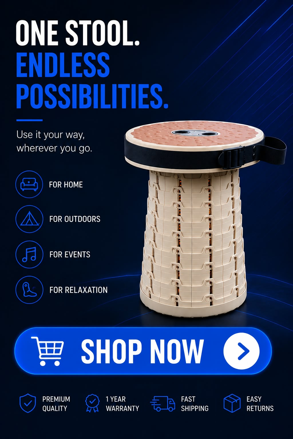 Perspectaa Portable Adjustable Telescopic Folding Stool - Landing Image 4