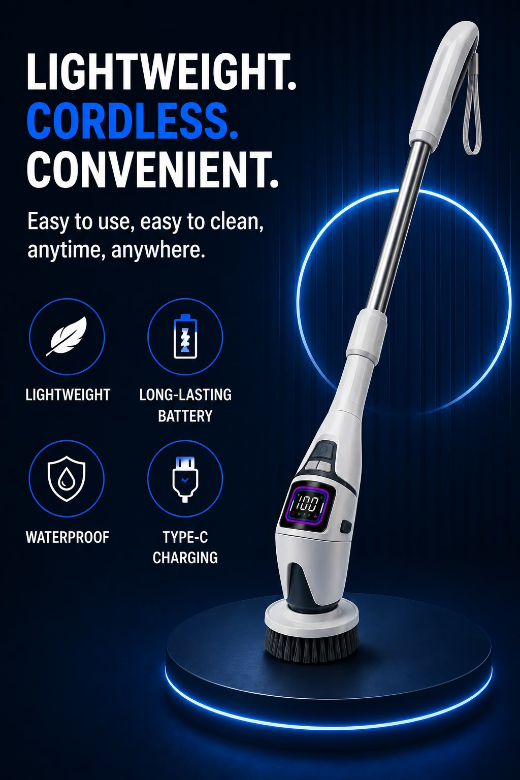 Perspectaa Multifunctional Wireless Electric Cleaning Brush with Voice Prompt - Landing Image 4