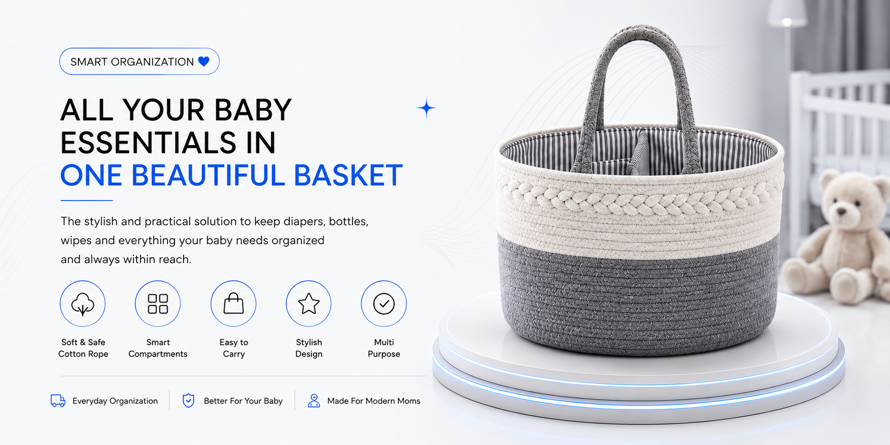 Perspectaa Handwoven Storage Basket with Removable Compartments - Landing Image 2