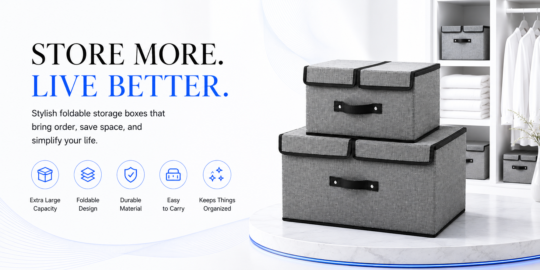 Perspectaa Foldable Fabric Storage Box with Dividers - Landing Image 3