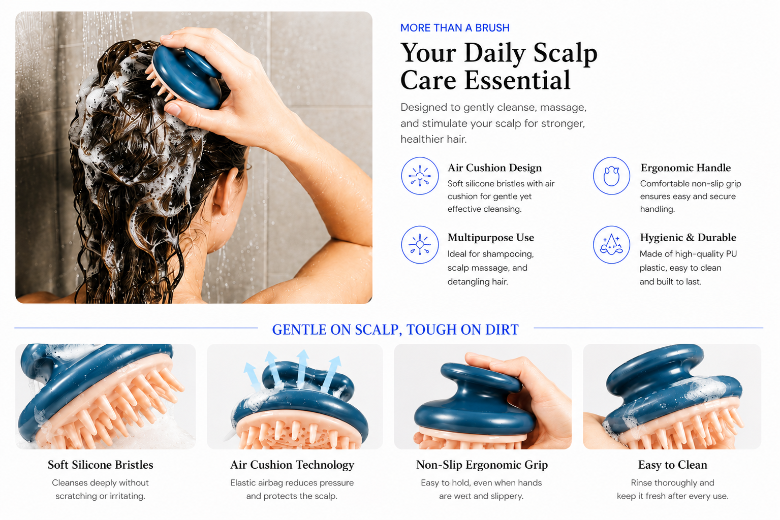 Perspectaa Hair-washing brush and shampoo comb - Landing Image 2