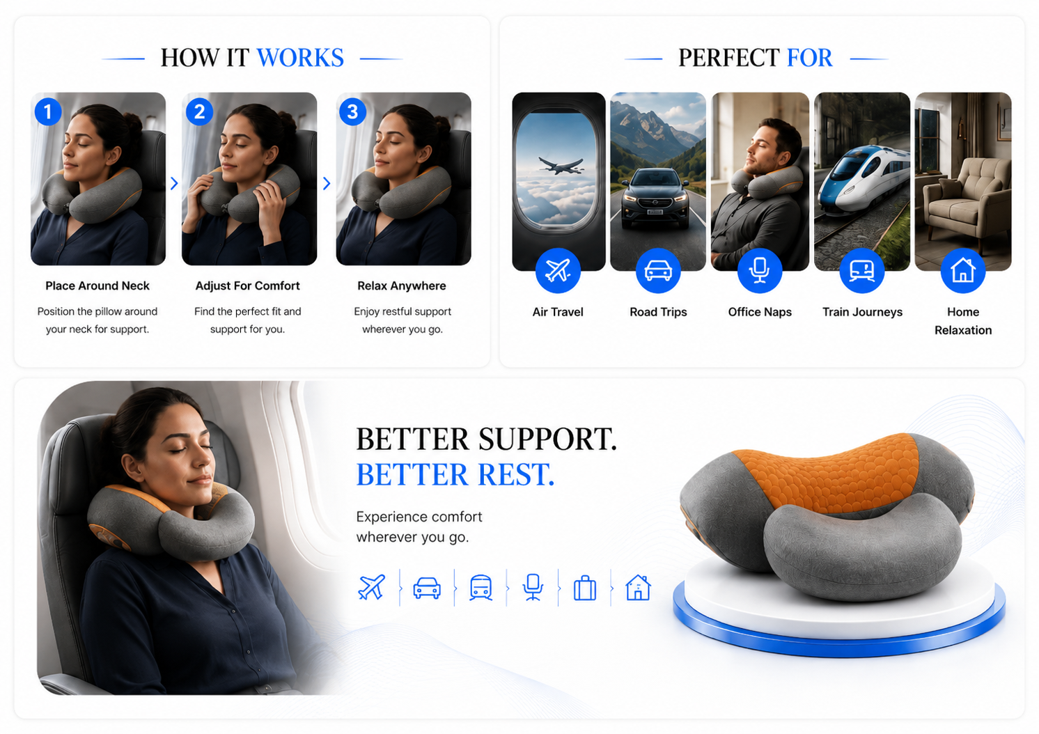 Perspectaa Adjustable Heating Massage Neck Pillow with Memory Foam - Landing Image 2