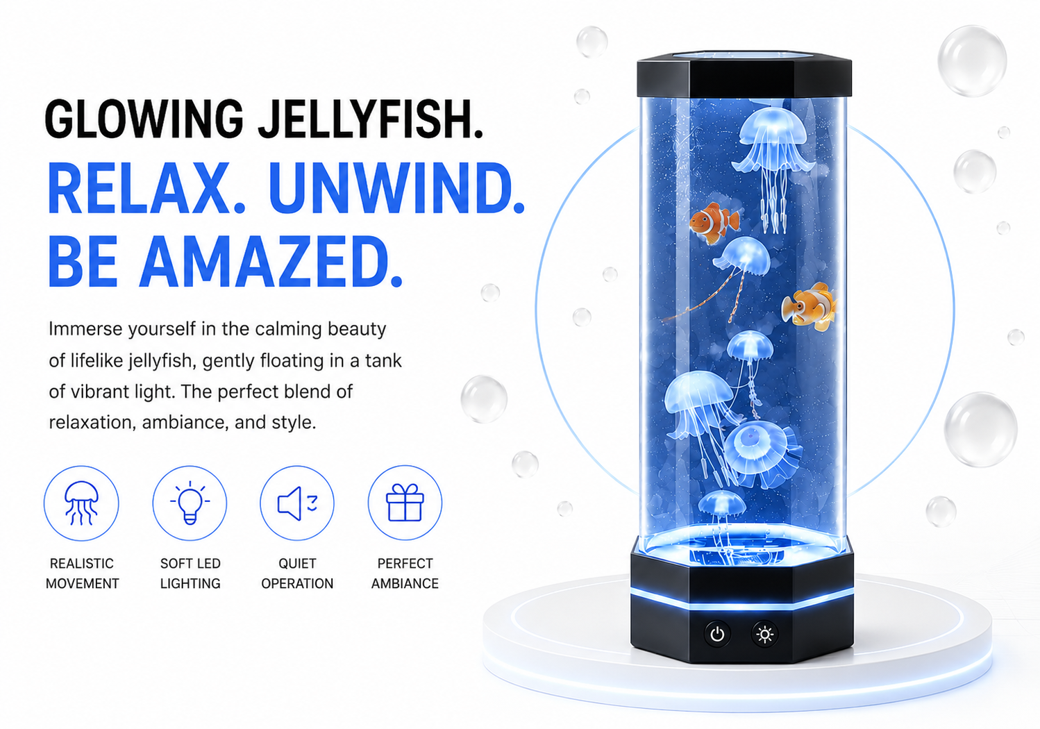 Perspectaa Remote Control Color Changing Jellyfish USB Night Light - Landing Image 1