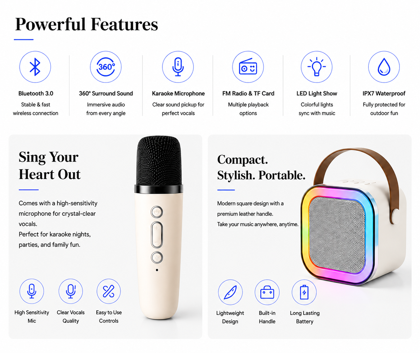 PerspectaaPortable Bluetooth Karaoke Speaker with Microphone - Landing Image 1