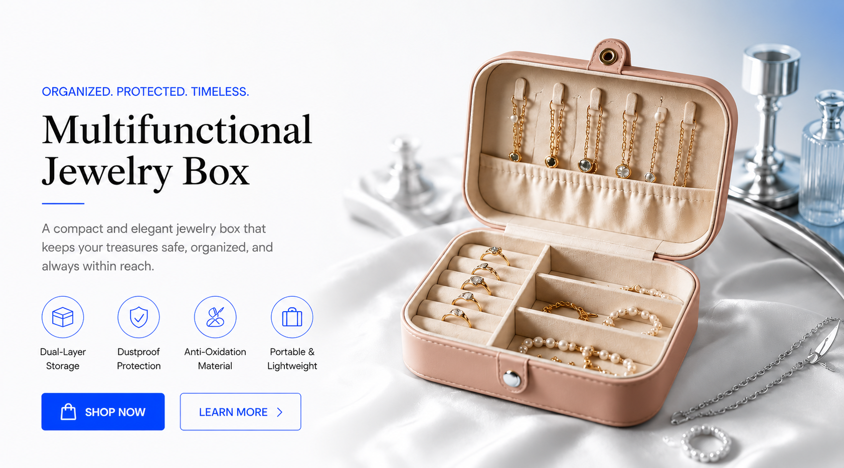 Perspectaa Portable Dual Layer Jewelry Storage Box - Landing Image 3