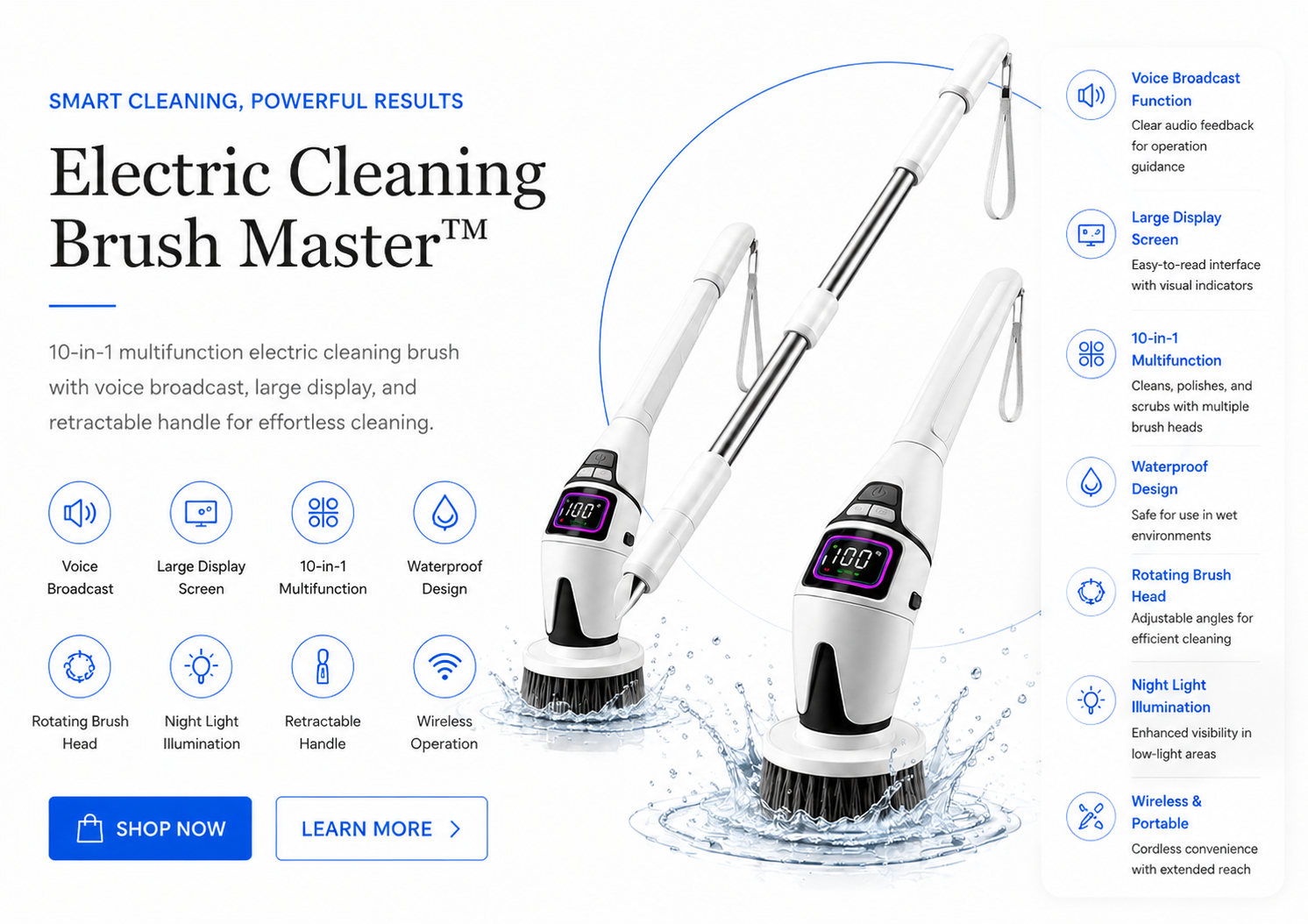 PerspectaaMultifunctional Wireless Electric Cleaning Brush with Voice Prompt - Landing Image 2