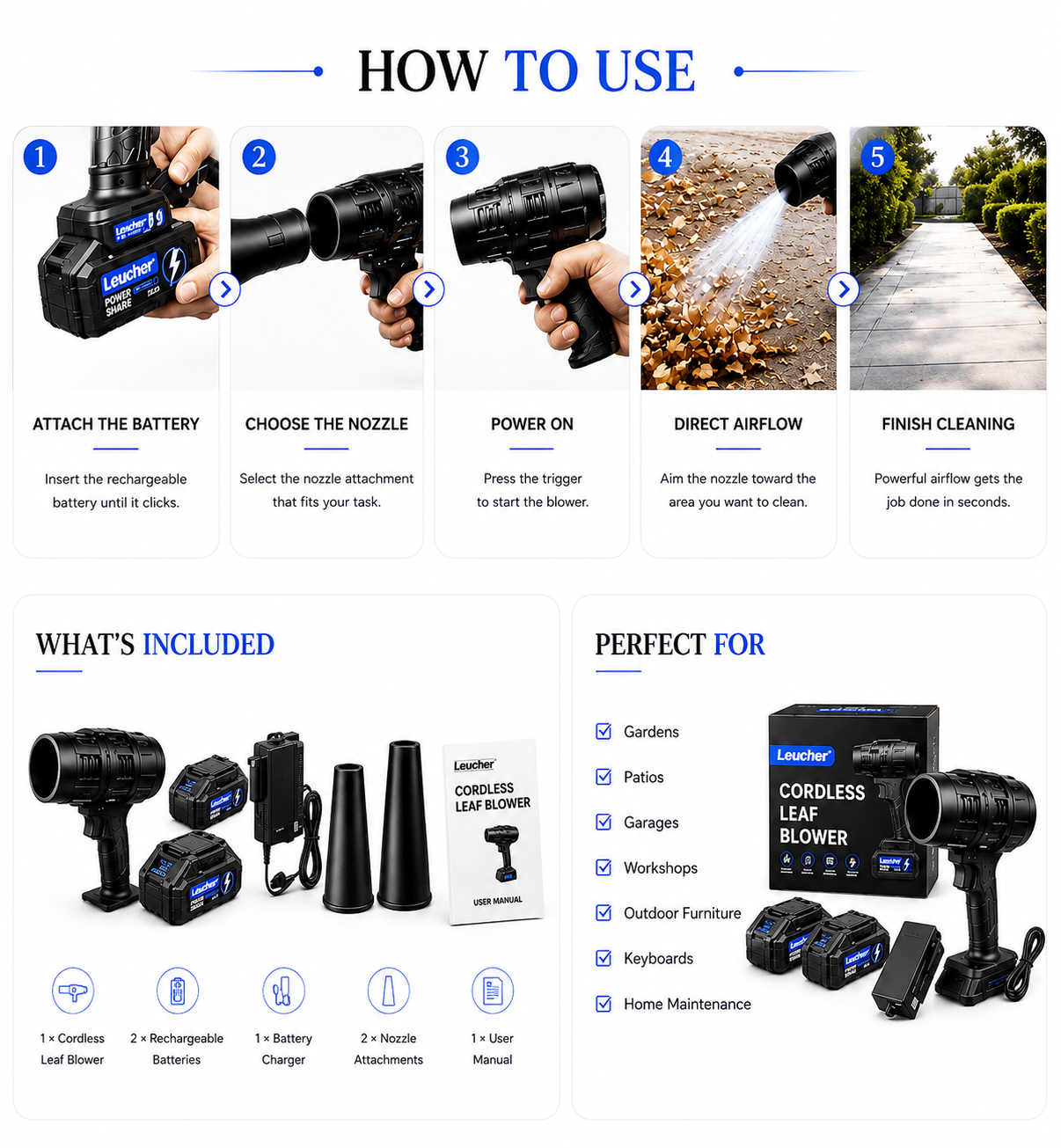 Perspectaa Grabora  Cordless Turbo Jet Leaf Blower - Landing Image 4