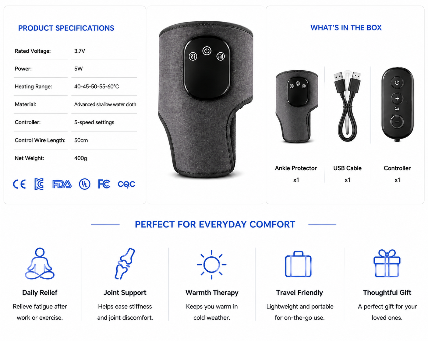 PerspectaaElectric Heating Ankle Protector with Vibration Massage and Graphene Technology - Landing Image 1