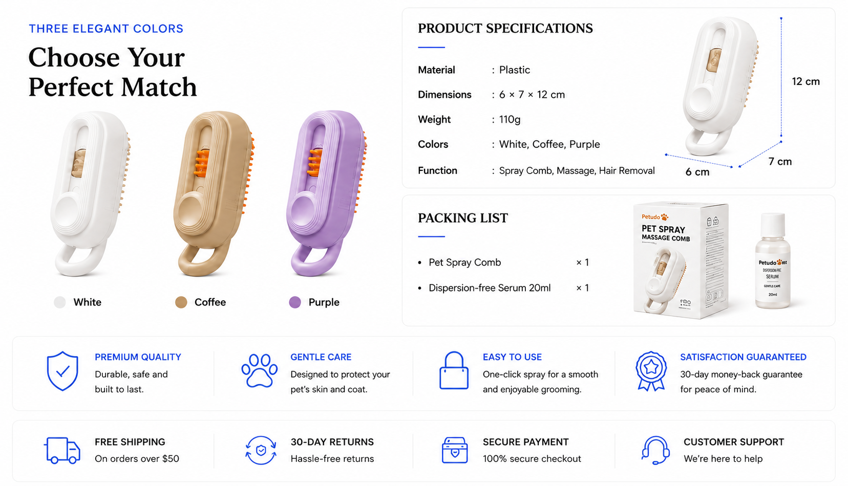 Perspectaa Pet Spray Massage Comb Cat Steam Comb Hair Comb - Landing Image 3