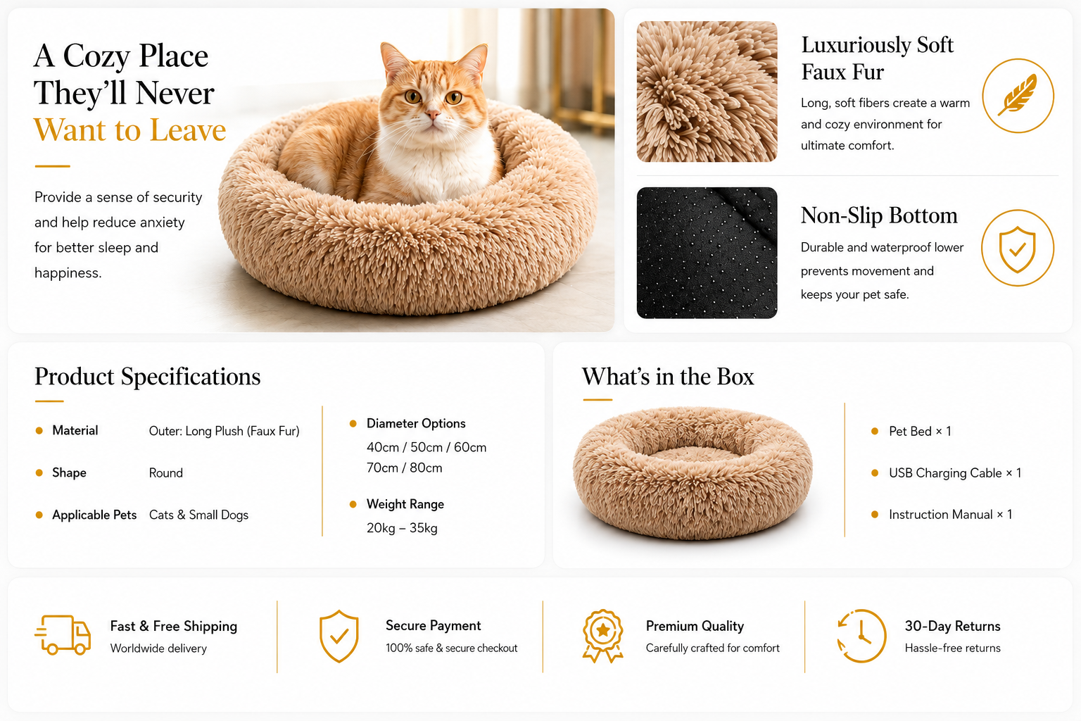 PerspectaaRound Fluffy Plush Pet Bed - Landing Image 3
