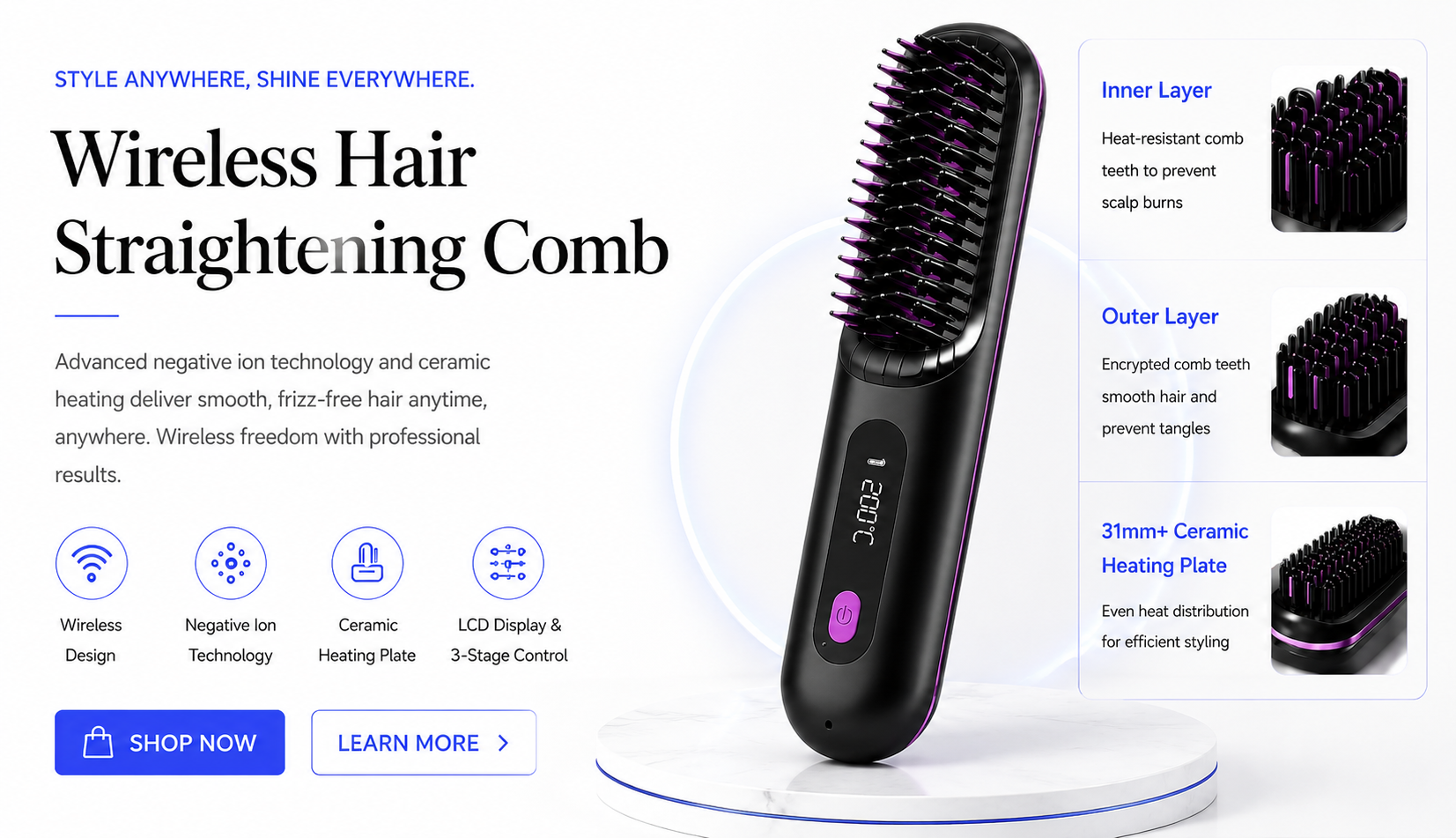 Perspectaa Wireless Hair Straightening Comb with Negative Ion Technology - Landing Image 3