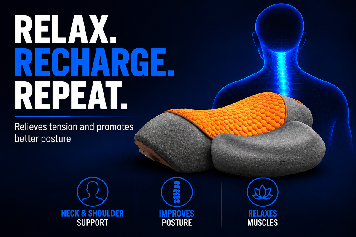 Perspectaa Adjustable Heating Massage Neck Pillow with Memory Foam - Landing Image 4