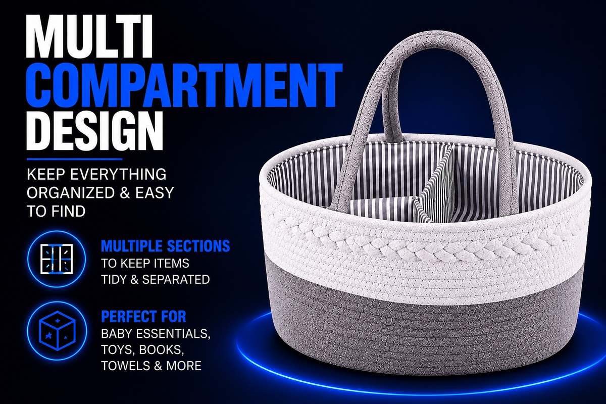 Perspectaa Handwoven Storage Basket with Removable Compartments - Landing Image 4