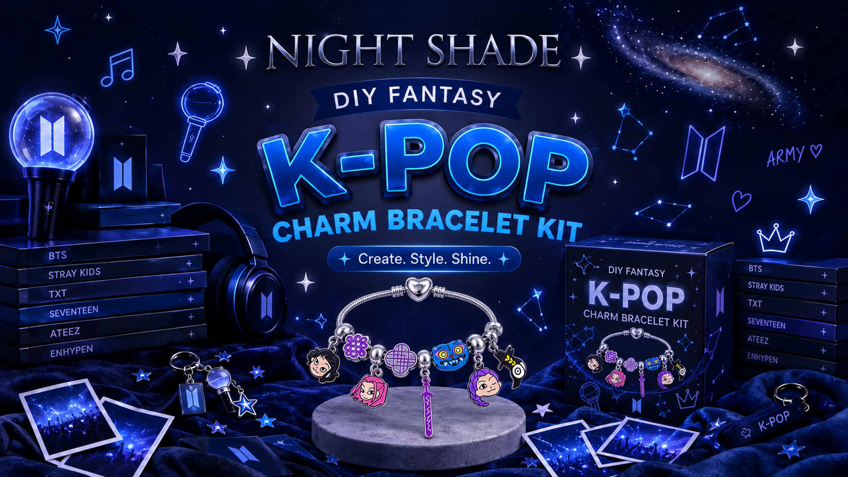 Night Shade DIY Fantasy K-Pop charm bracelet kit with colorful character charms
